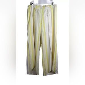 Cato Yellow White Women's Pants Split Front Harem Palazzo Wide Leg XL NWT